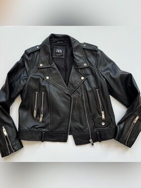 Zara Genuine Leather Classic Biker Jacket